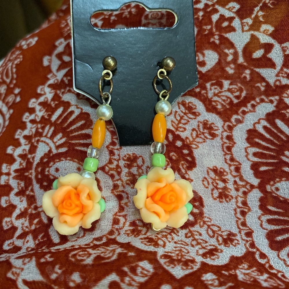 Orange Flower Handmade earrings